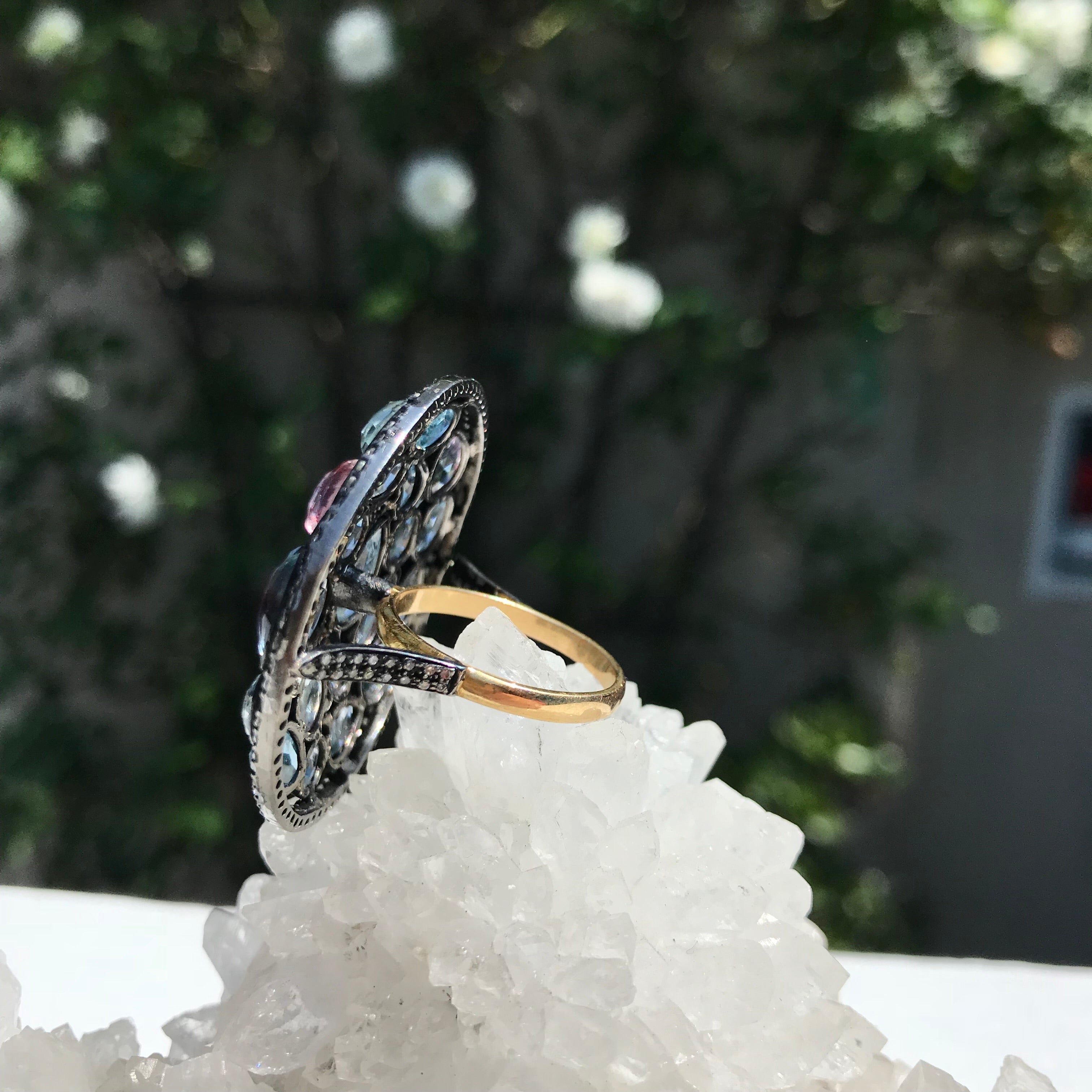 Aquamarine Cluster Ring