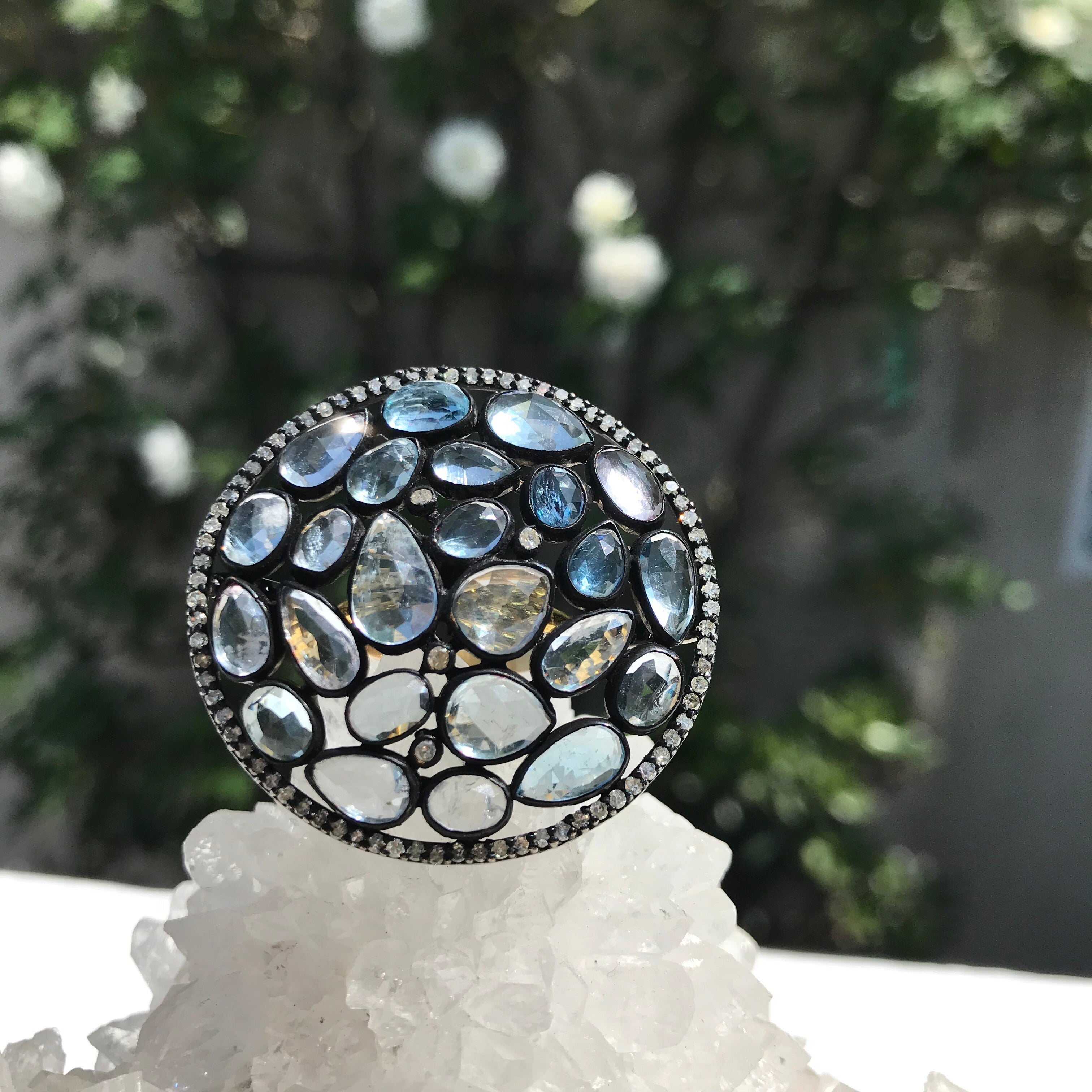 Aquamarine Cluster Ring